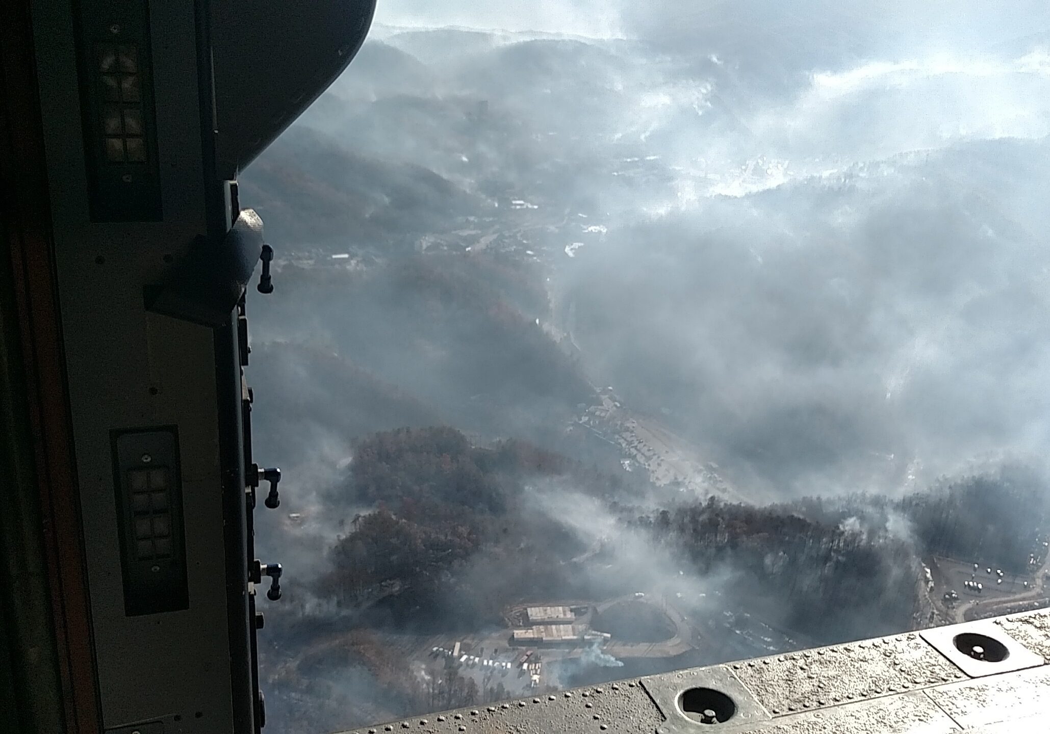 An aerial shot of the wildfires in Sevier county. The fires burned hundreds of acres and destroyed several buildings in Gatlinburg.