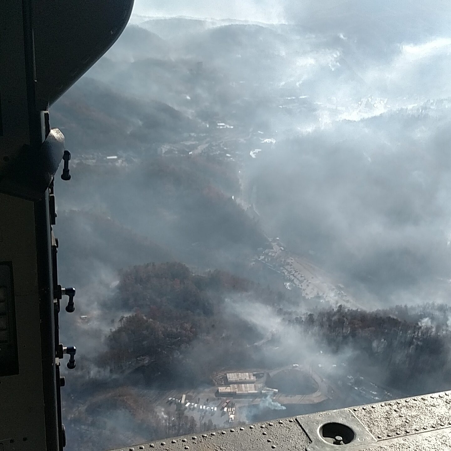 An aerial shot of the wildfires in Sevier county. The fires burned hundreds of acres and destroyed several buildings in Gatlinburg.