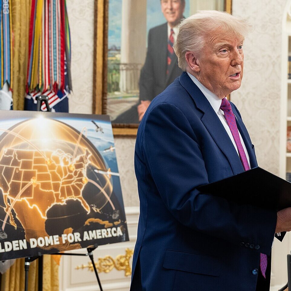 President Donald Trump speaks with officials and staff in the Oval Office before his announcement of the Golden Dome missile defense system, Tuesday, May 20, 2025. (Official White House Photo by Joyce N. Boghosian)