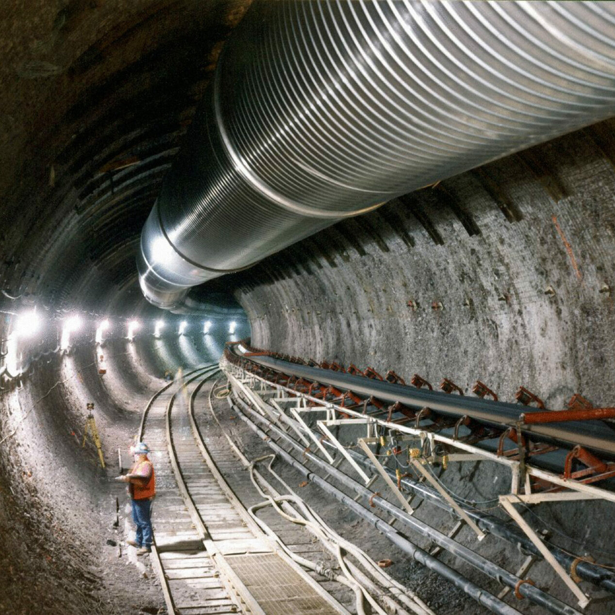 The underground Exploratory Studies Facility at Yucca Mountain in Nevada built by the Department of Energy to determine whether the location was suitable as a deep geological nuclear waste repository. Courtesy of the Department of Energy.