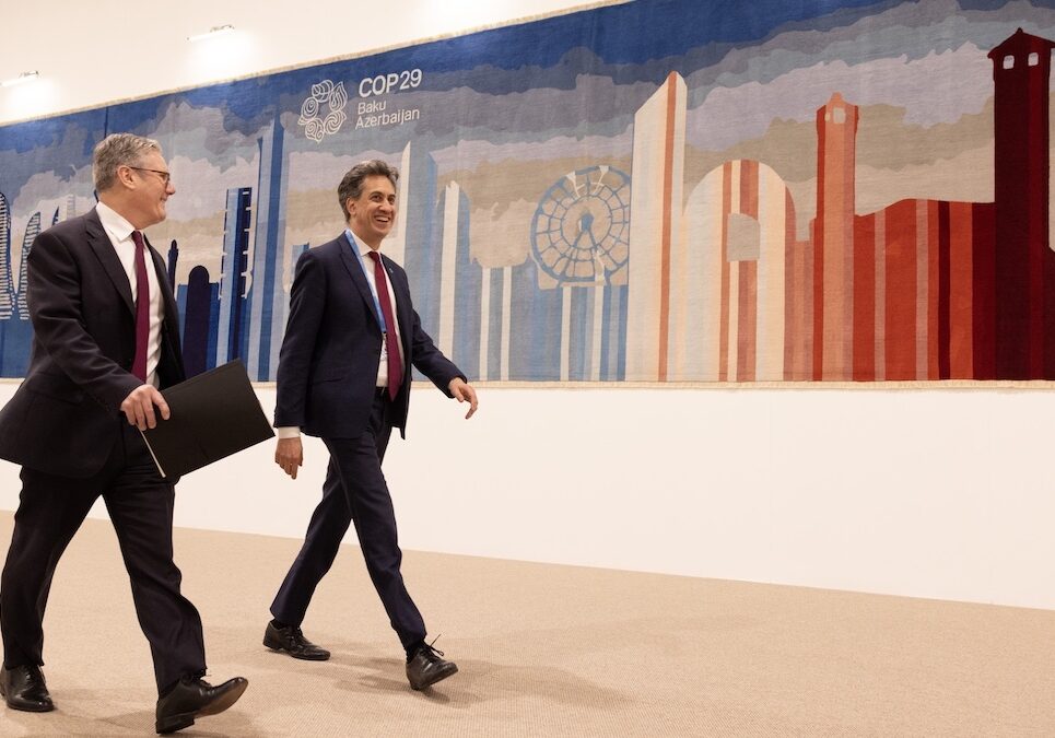 12/11/2024. Baku, Azerbaijan. Prime Minister Keir Starmer and Ed Miliband, Secretary of State for Energy Security and Net Zero walk through the hall during COP29 in Azerbaijan. Picture by Simon Dawson / No 10 Downing Street
